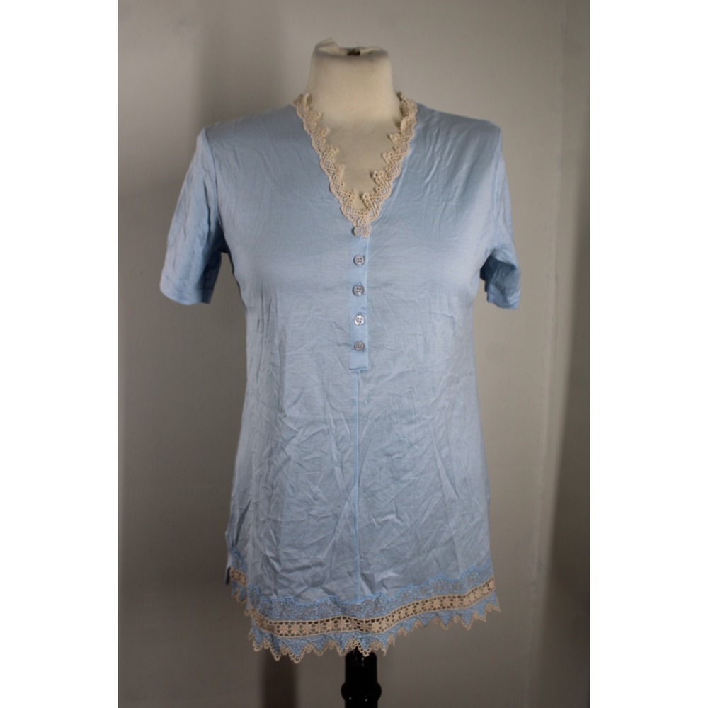Joelle La Perla 2/S Light Blue Pajama Lingerie Top Crochet Lace Trim Fine Cotton